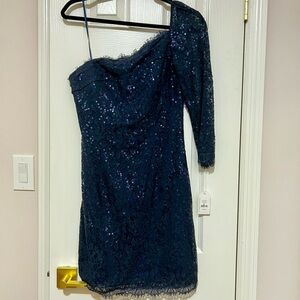 NWT Jessica Simpson 8 Navy One-Shoulder Sequin Dress